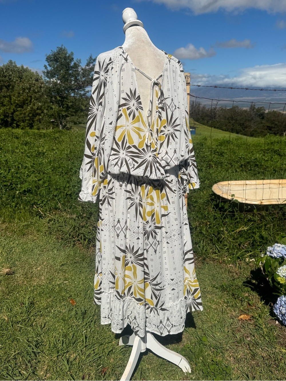 Tanoa Hawaii Tiare Polynesia Resortwear Ruffled Short Sleeve MIDI Dress 3x - Picture 5 of 8